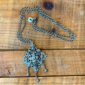 Vintage 60s 70s Lisner long silver-like necklace adjustable length 17" boho